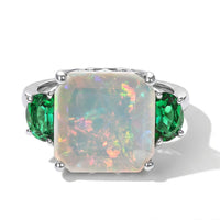 D'Joy AAA Ethiopian Welo Opal and Lab Grown Emerald 6.00 ctw Ring in Rhodium Over Sterling Silver (Size 8.0)