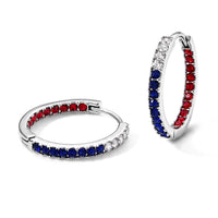 Multi Color Austrian Crystal Hoop Earrings in Silvertone