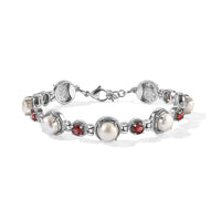 EverTrue Freshwater Pearl, Mozambique Garnet 3.65 ctw Bracelet in Stainless Steel (7-8In)