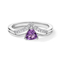 D''Joy Bolivian Amethyst and White Zircon 0.60 ctw Ring in Rhodium Over Sterling Silver (Size 10.0)