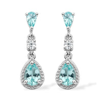 D''Joy Mint Apatite and Moissanite 1.15 ctw Dangling Earrings in Rhodium Over Sterling Silver