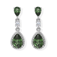 Natural Green Apatite and Moissanite 2.10 ctw Dangling Earrings in Rhodium Over Sterling Silver