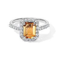 Brazilian Citrine and White Zircon 2.00 ctw Halo Ring in Rhodium Over Sterling Silver (Size 10.0)