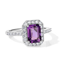 African Amethyst, White Zircon Halo Ring in Rhodium Over Sterling Silver (Size 10.0) 2.40 ctw