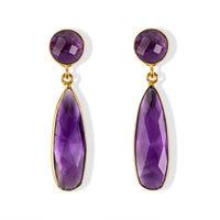 Purple Amethyst Drop Earrings in Goldtone 20ctw