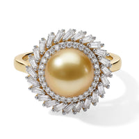 D''Joy Premium South Sea Pearl 10mm,Moissanite Halo Ring in 18K Vermeil YG Over Sterling Silver (Size 10.0) 1.50 ctw