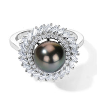 D''Joy Premium South Sea Pearl 10mm,Moissanite Halo Ring in 18K Vermeil YG Over Sterling Silver (Size 10.0) 1.50 ctw