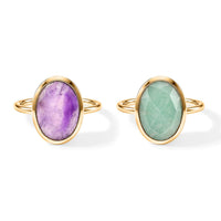 Amethyst and Amazonite Set of 2 Ring in Goldtone (Size 7.0) 7.9ctw