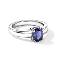 Simulated Blue Diamond Oval Solitaire Ring in Sterling Silver (Size 7.0)