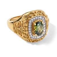 D''Joy Premium Tanzanian Natural Green Apatite, Moissanite Ring in 18K Vermeil YG Over Sterling Silver (Size 8.0) 1.35 ctw
