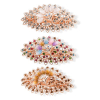 Set of 3 Multi Color Blooming Garden Hair Pins with Rhinestone Decoration