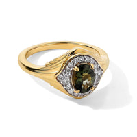 D''Joy Premium Tanzanian Natural Green Apatite, Moissanite Ring in 18K Vermeil YG Over Sterling Silver (Size 10.0) 1.00 ctw