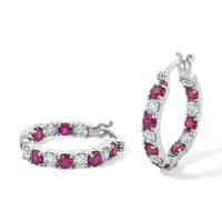 EverTrue Lab Grown Ruby and Moissanite 3.80 ctw Hoop Earrings in Platinum Bond