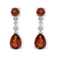 D''Joy Cherry Citrine and White Zircon 1.80 ctw Dangling Earrings in Rhodium Over Sterling Silver