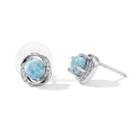 D''Joy Larimar and White Zircon 2.40 ctw Earrings in Rhodium Over Sterling Silver