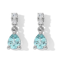 D''Joy Mint Apatite and White Zircon 0.80 ctw Dangling Earrings in Rhodium Over Sterling Silver