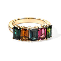 Luxoro AAA Multi Tourmaline and Diamond I2 3.00 ctw Ring in 10K Yellow Gold (Size 6.0)