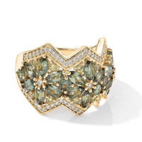 D''Joy Premium Natural Green Apatite, Multi Gemstone Floral Ring in 18K Vermeil YG Over Sterling Silver (Size 6.0) 4.10 ctw