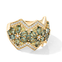 D''Joy Premium Natural Green Apatite, Multi Gemstone Floral Ring in 18K Vermeil YG Over Sterling Silver (Size 6.0) 4.10 ctw