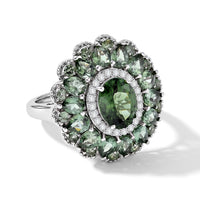 D''Joy Premium Natural Green Apatite, Moissanite Ring in Rhodium Over Sterling Silver (Size 10.0) 4.85 ctw