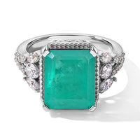 EverTrue Emeraldine Triplet Quartz, White Zircon Ring in Platinum Bond (Size 10.0) 7.90 ctw