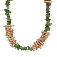 EverTrue Nephrite and Brown Pearl (D) 100.00 ctw Necklace (18 Inches) in Platinum Bond
