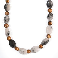EverTrue Rutile Quartz 205.00 ctw and Bronze Pearl (D) Necklace in Platinum Bond 18-19 Inches
