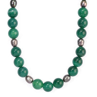 EverTrue Green Agate 250.00 ctw and Peacock Pearl (D) Necklace in Platinum Bond 18-19 Inches