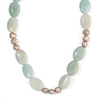 EverTrue Amazonite and Grey Pearl (D) 170.00 ctw Necklace (18-19 Inches) in Platinum Bond