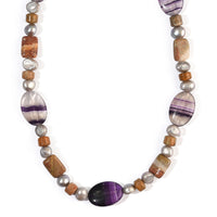 EverTrue Grey Pearl (D) and Multi Gemstone 200.00 ctw Necklace (18-19 Inches) in Platinum Bond