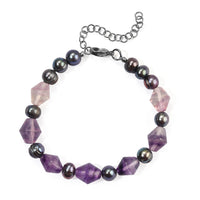 EverTrue Peacock Pearl (D) and Blue Fluorite 60.00 ctw Bracelet in Stainless Steel (7.25-9.25In)
