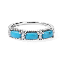 D''Joy Sleeping Beauty Turquoise and White Zircon 0.85 ctw Band Ring in Rhodium Over Sterling Silver (Size 10.0)