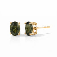 D''Joy Premium Bohemian Moldavite 2.15 ctw Stud Earrings in 18K Vermeil Yellow Gold Over Sterling Silver