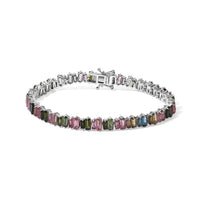 D''Joy AAA Multi-Tourmaline 12.50 ctw Bracelet in Rhodium Over Sterling Silver (7.25 In)