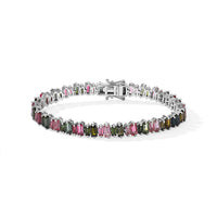 D''Joy AAA Multi-Tourmaline 12.50 ctw Bracelet in Rhodium Over Sterling Silver (7.25 In)