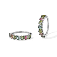 D''Joy AAA Multi-Tourmaline 4.50 ctw Hoop Earrings in Rhodium Over Sterling Silver