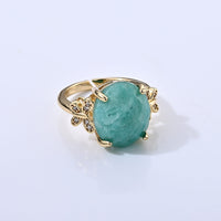 Amazonite and Simulated Diamond 13.01 ctw Ring in Goldtone (Adjustable)