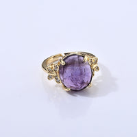 African Amethyst and Simulated Diamond 13.01 ctw Ring in Goldtone (Adjustable)
