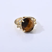 Yellow Tigers Eye and Simulated Diamond 13.01 ctw Ring in Goldtone (Adjustable)