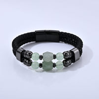 Green Aventurine 50.00 ctw Leather Bracelet in ION Plated Black Stainless Steel (8.50 In)