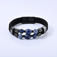 Green Aventurine 50.00 ctw Leather Bracelet in ION Plated Black Stainless Steel (8.50 In)