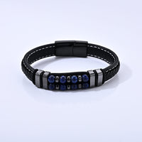 Lapis Lazuli 30.00 ctw Leather Beaded Bracelet in ION Plated Black Stainless Steel (8.50 In)