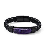 African Amethyst 20.00 ctw Leather Bracelet in ION Plated Black Stainless Steel (8.50 In)
