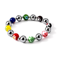 Terahertz and Murano Glass 40.00 ctw Beaded Stretch Bracelet in Silvertone (6.5-7In)