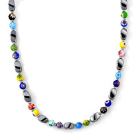 Terahertz and Murano Glass 100.00 ctw Beaded Necklace in Silvertone and Stainless Steel 25-27 Inches