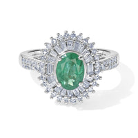 AAA Kagem Zambian Emerald and Luxuriant Lab Grown Diamond G-H SI 1.80 ctw in Rhodium Over Sterling Silver (Size 6.0)
