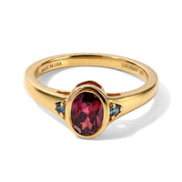 AAA Red Zircon and Luxuriant Lab Grown Blue Diamond IR SI 1.00 ctw Ring in 18K Vermeil Yellow Gold Over Sterling Silver (Size 10.0)