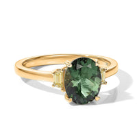 Luxuriant 10K Yellow Gold  AA   Natural Green Apatite   Lab Grown Yellow Diamond  EF  VS Main Stone With Side Stone Ring   Gold Wt. 3 g 3.60 ctw