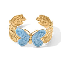 Blue Enameled Butterfly Cuff Bracelet in ION Plated YG Stainless Steel (6.5-7In)