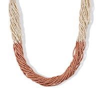 White and Pink Glass Beaded Necklace (20-22.5 Inches) in Silvertone